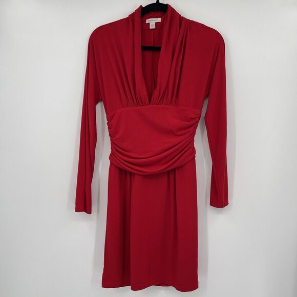 Boston Proper Womens Dress Size XSmall Red Long Sleeve Ruched Stretch Bodycon - Picture 2 of 10
